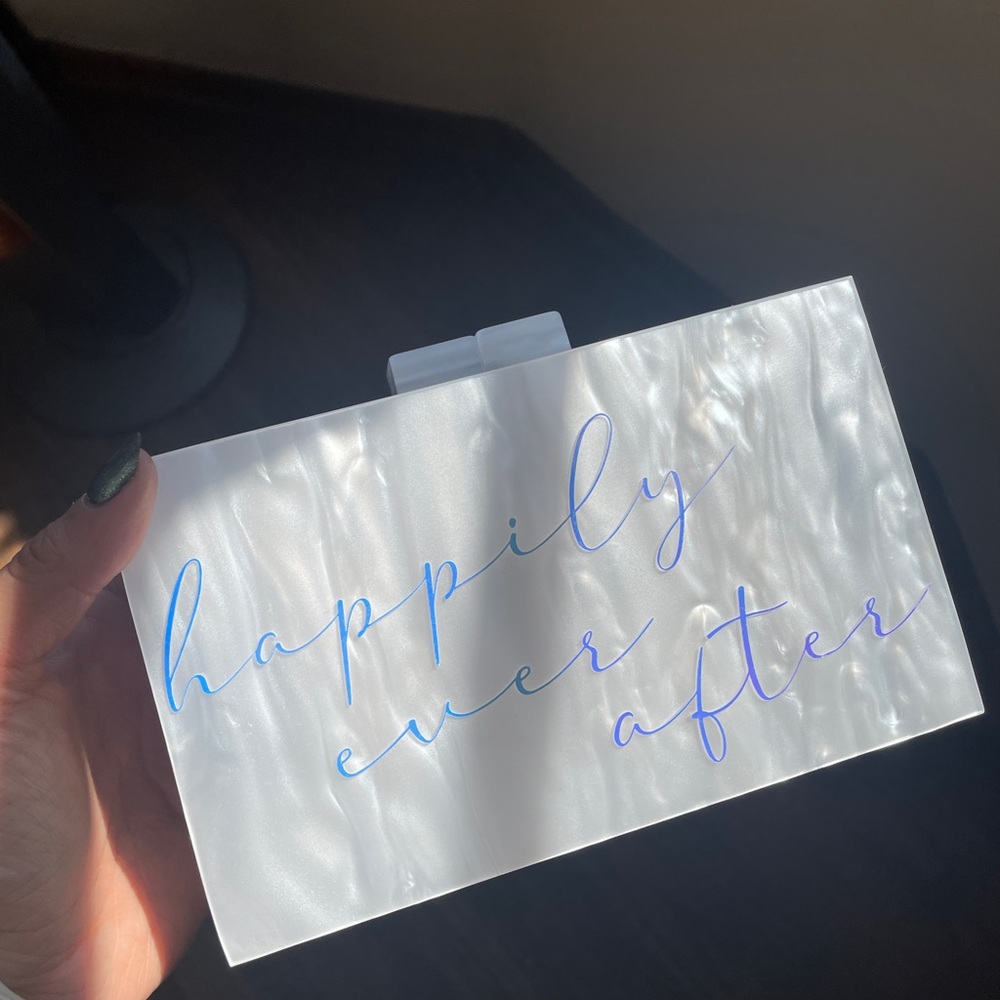 White “Happily Ever After” Acrylic Clutch